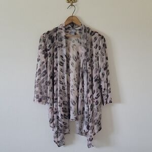 Chico's Travelers Sheer Mesh Animal Print Open Front Topper Cardigan Size Large
